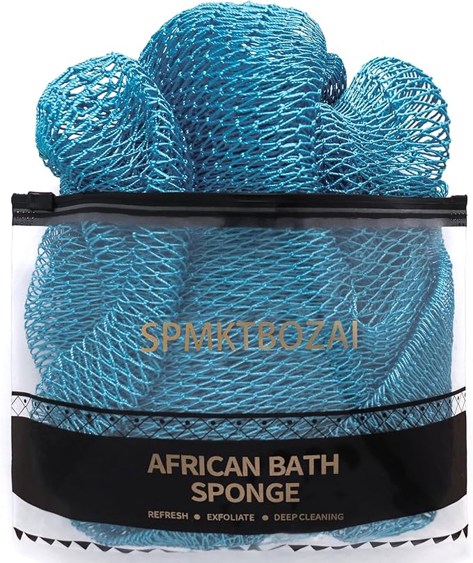African Net Sponge Authentic, Loofah Exfoliating Body Scrubber Bath Sponge, African Exfoliating Net Sponge Back Scrubber Washcloth for Shower, Body Care Bathing Accessories (Sky Blue)