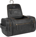 LEATHER VILLAGE Genuine Leather Travel Dopp Kit for Men & Women – Large Capacity Hanging Toiletry Bag with Water-Resistant Lining – Ideal for Travel, Grooming & Gym - Black