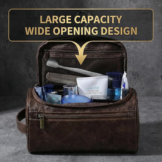 OIMEI Men’s Hanging Toiletry Bag, Large Capacity Travel Dopp Kit Organizer for Business Trip – Waterproof Shaving Bag Multi-Compartment Storage for Grooming Essentials, Bathroom & Gym (Coffee)