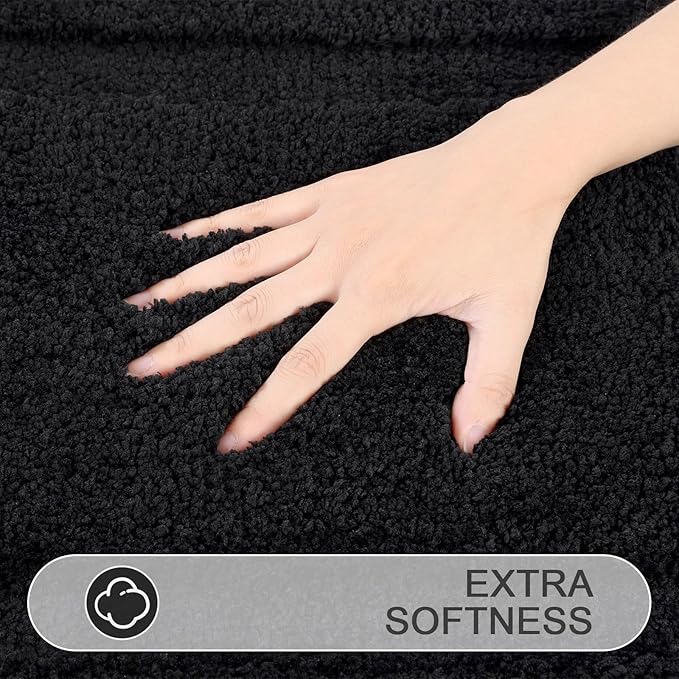 SHACOS Black Bathroom Rugs Sets 3 Piece Bath Mat U Shaped Toilet Rug