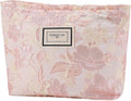 URSKYTOUS Flower Makeup Bag Travel Large Floral Cosmetic Bags for Women Cute Makeup Pouch Zipper Cosmetic Pouch for Purse Embossed Pink Aesthetic Make up Organizer Bag Portable Toiletry Bag