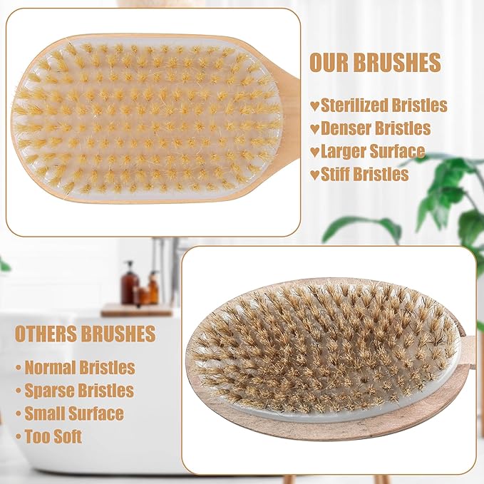 OWIIZI Long Handle Back Scrubber for Shower Wooden Curved Body Scrub Brush