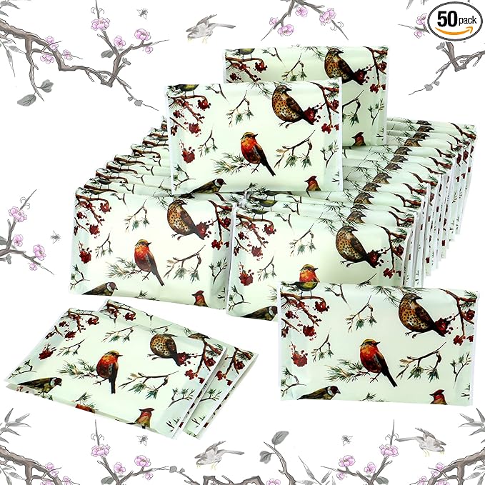 Geyee 50 Packs Tissue Travel Size Facial Paper Napkins Travel Packs Disposable Pocket Tissues for Wedding Guest Traveling School Purse Home Supplies, 500 Sheets 3 Ply(Birds)