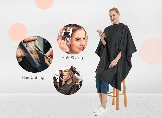 PERFEHAIR Hair Cutting Cape with Snaps Closure, Salon Hairdressing Styling Barber Cape with Hand Holes-51 x 58 Inches, Black