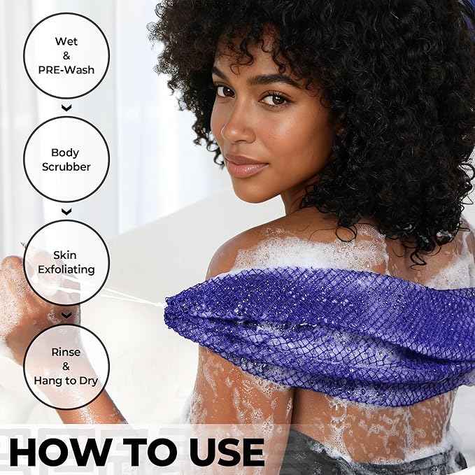 African Net Sponge Authentic - Exfoliating Back Scrub Bath Sponge with Knots - Afro Scrub Body Scrubber Exfoliator Washcloth - African Body Care Daily Use Shower Essentials