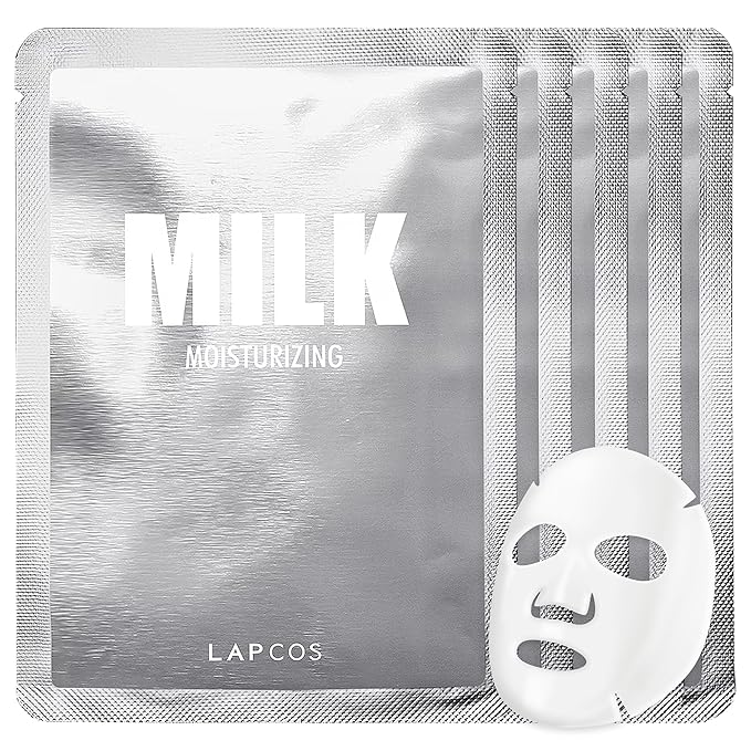 LAPCOS Milk Sheet Mask - Moisturizing & Gently Exfoliating Face Masks with Ceramide NP & Violet Flower to Replenish Dry Skin - Highly Breathable Microfiber Sheet - Korean Skin Care (Pack of 5)