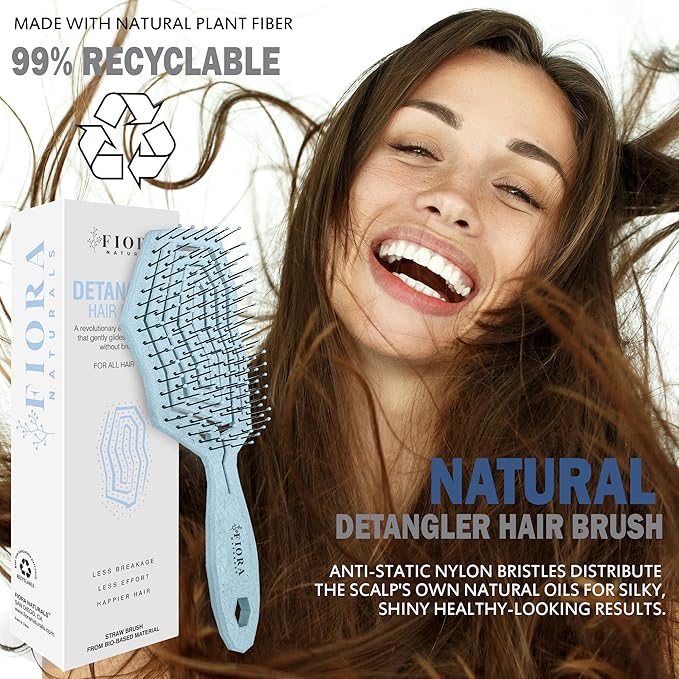 Fiora Naturals Hair Detangling Brush - Hair Detangler Brush w/Ultra-soft Bristles- Glide Through Tangles with Ease - For Curly, Fine, Women, Men, Kids, Toddlers, Wet and Dry