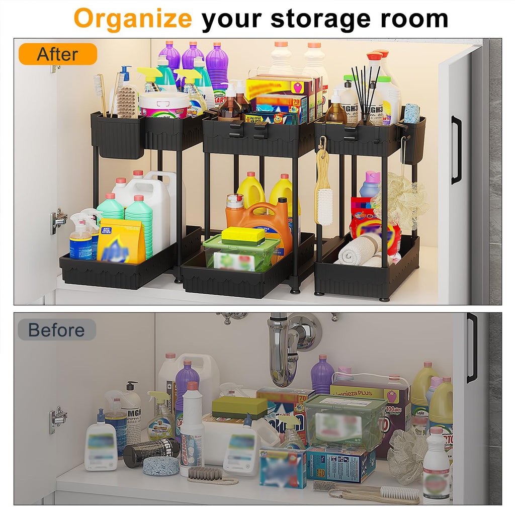 Sevenblue 3-Pack 2-Tier Under Sink Organizers with Sliding Drawers