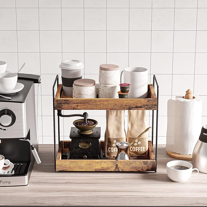 SANRETAHO 2-Tier Wood Bathroom Counter Organizer, Kitchen Spice Rack