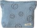 Gardsell Cosmetic Bags for Women - Corduroy Cosmetic Bag Aesthetic Women Handbags Purses Smile Dots Makeup Organizer Storage Makeup Bag Girls Case Bags (A-Blue)