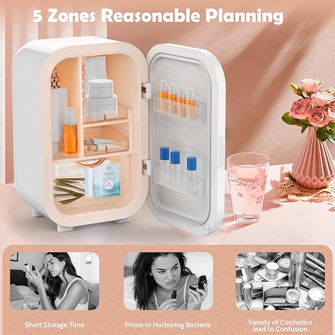 Kikihouse 22L Mini Skincare Fridge, Beauty Fridge for Cosmetic Storage, 44°F Intelligent Temperature Control, Personal Small Makeup Refrigerator for Bedroom, Dorm