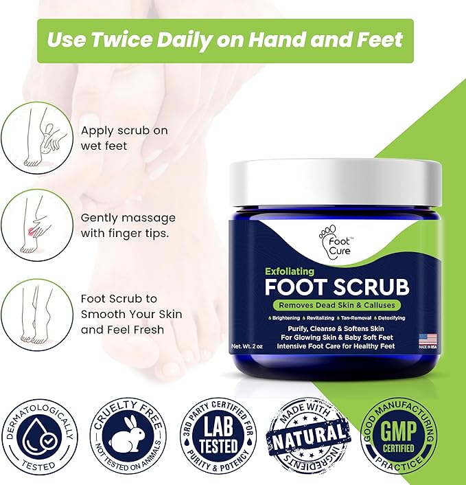 Exfoliating Foot Scrub with Pumice Stone Powder - Gentle Moisturizing Foot Scrub for Dry Skin - Cracked Heel Repair for Smooth, Soft Feet - Pedicure Foot Spa 2 Pack