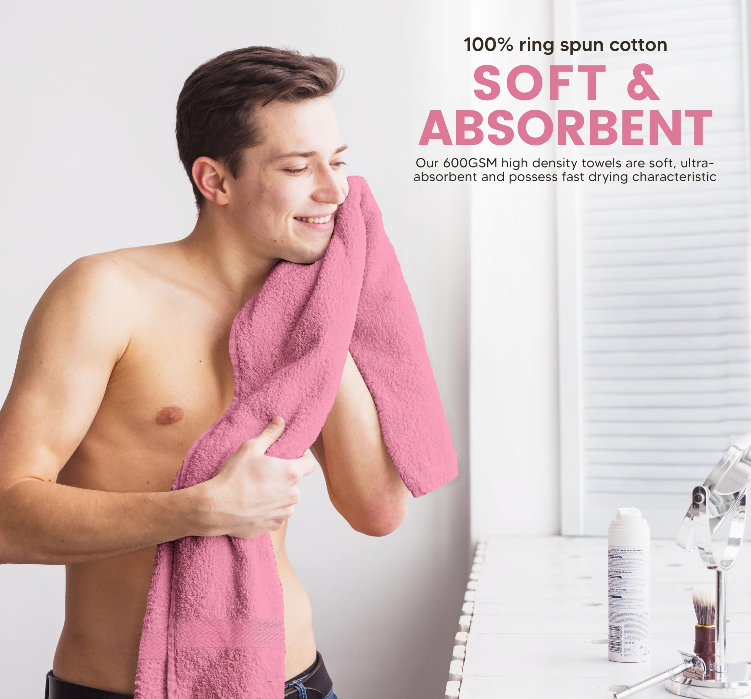 Towel and Linen Mart 100% Cotton 6 Pack Bath Towel Set, Quick Dry, Super Absorbent, Light Weight, Soft, (27 x 54 Pack of 6) (27 x 54 6 Pack, Plum, Pink, Beige, Grey, White, Peach)