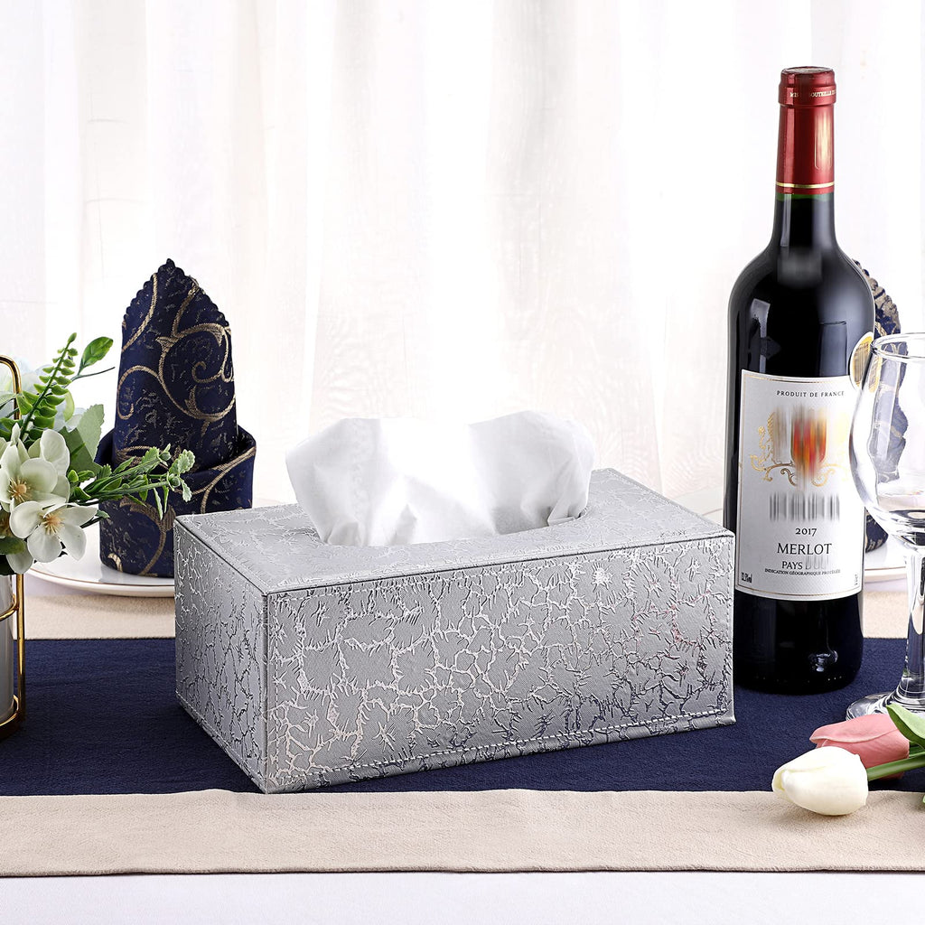 Sumnacon Rectangle Tissue Box Cover with Magnetic Bottom,Whaterproof,Silver