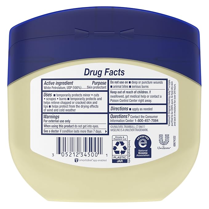 Vaseline Healing Jelly Original White Petroleum Jelly Protectant For Dry Cracked Skin and Eczema Relief Pure Petroleum Jelly 13 oz
