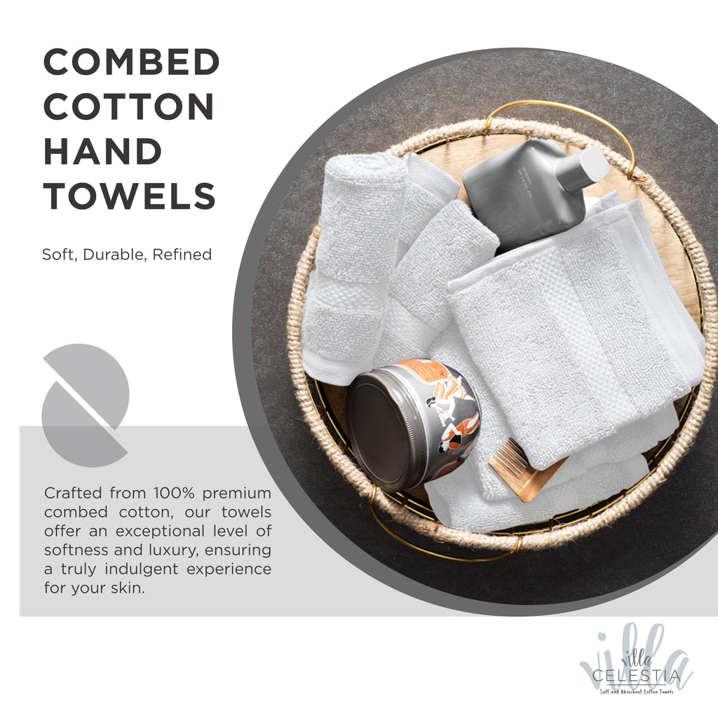 Villa Celestia Cotton Hand Towels Set of 4, 16 x 28, Oeko-TEX Certified, Quick Dry, White