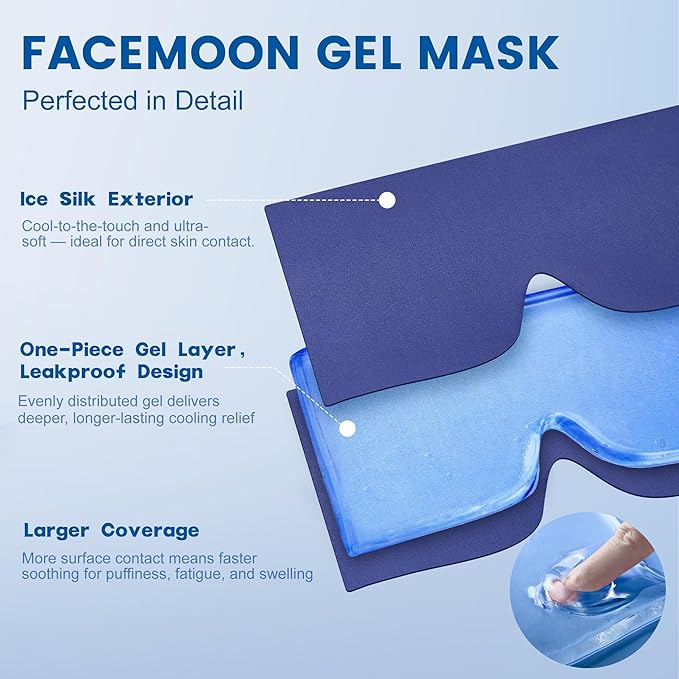 Cooling Gel Eye Mask for Puffy Eyes, Migraine & Headache Relief, Full Eye-Area Cold Compress for Eyes & Temples, FSA Eligible HSA Reusable Eye Ice Pack for Swelling & Post-Surgery Recovery