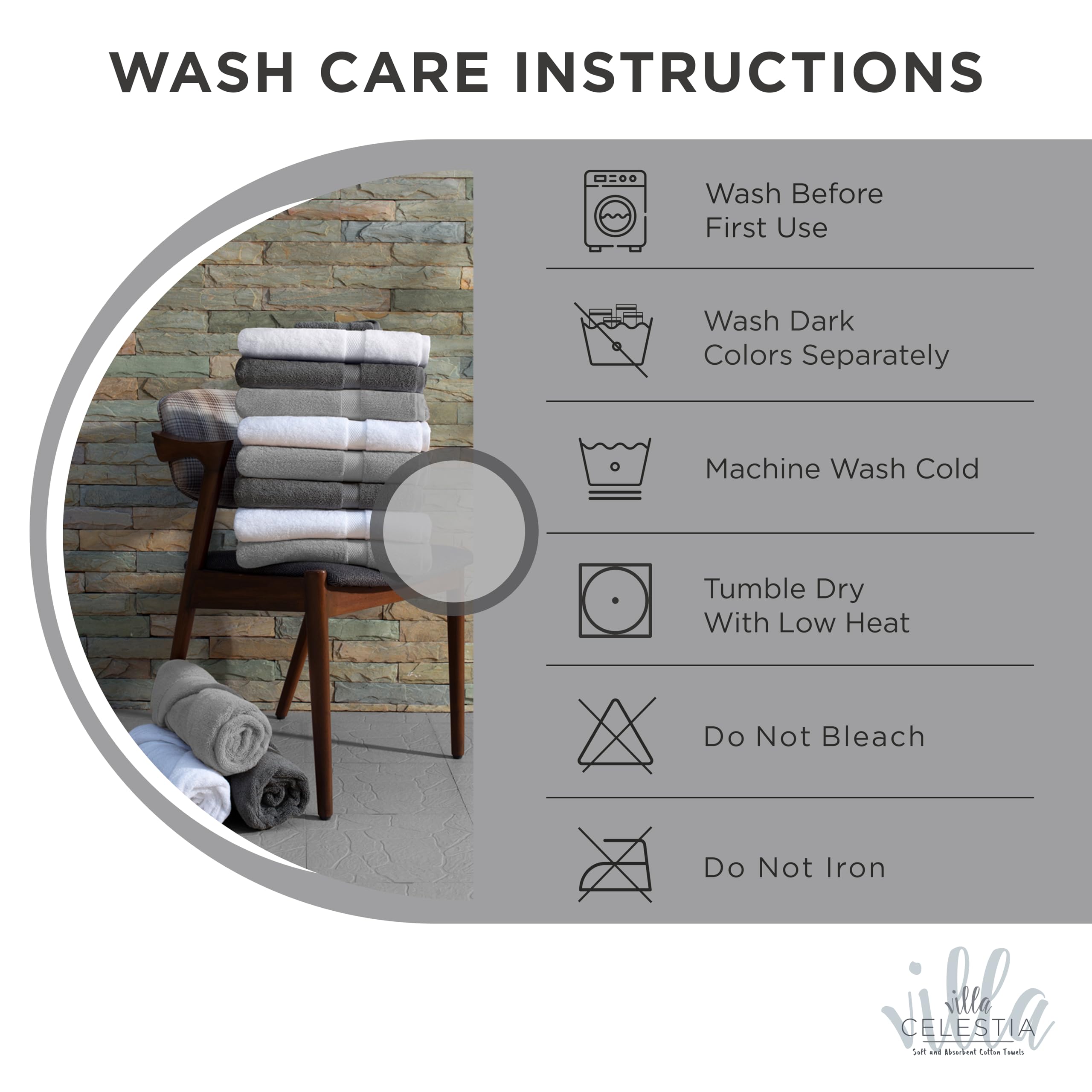 Villa Celestia Cotton Hand Towels Set of 4, 16 x 28, Oeko-TEX Certified, Quick Dry, White