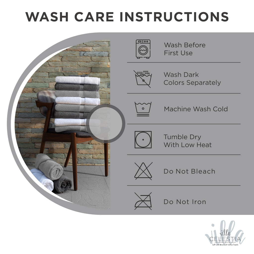 Villa Celestia Cotton Washcloths Set of 6, 12x12 Inch, 100% Ring-Spun Combed Cotton, Soft Absorbent Quick-Dry Wash Cloths for Face and Body, Oeko-TEX Certified, Hotel & Spa Quality, Silver Grey