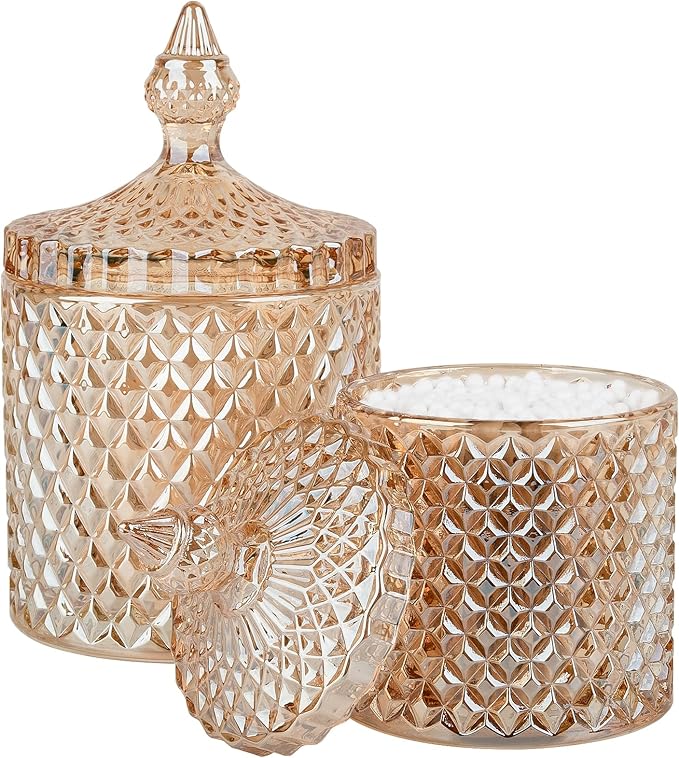 2 Pack Qtip Holder Apothecary Jars with Lid, Small and Large Amber