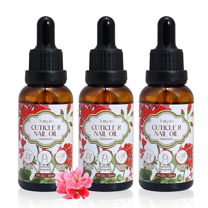 yonisayo 3 PCS Geranium Cuticle Oil for Nails Care, Healthier-Looking Nails, Soften Cuticles, Strengthen Nails, Hydrating Hand Oil