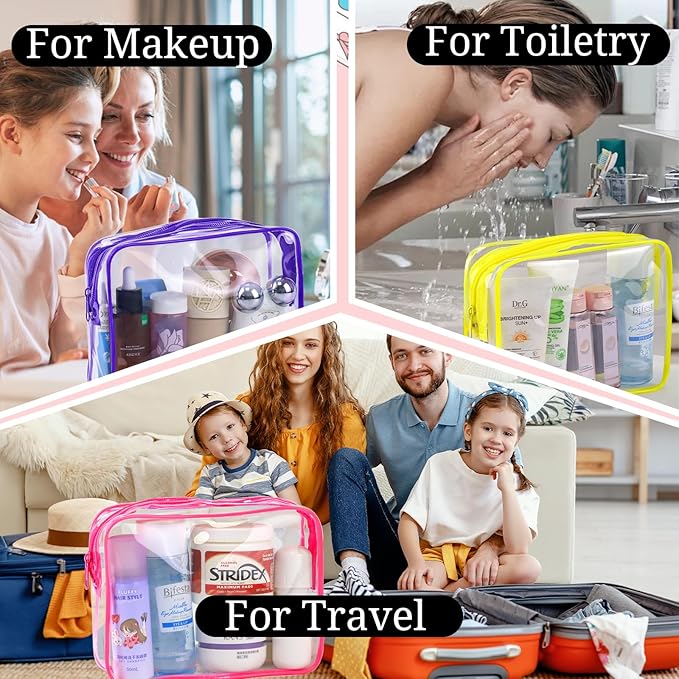 CHICAUP 6 Pieces Clear Makeup Bags Bulk TSA Approved Toiletry Bag for Travel PVC Waterproof Clear Cosmetic Pouch with Zipper for Men and Women Carry-on Travel Essentials