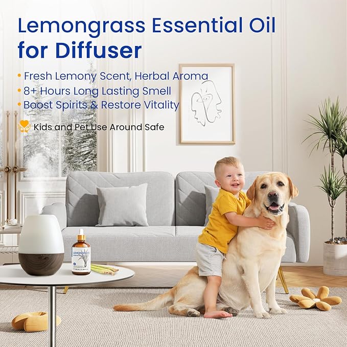HIQILI Lemongrass Essential Oil for Diffuser, Outdoor Protection