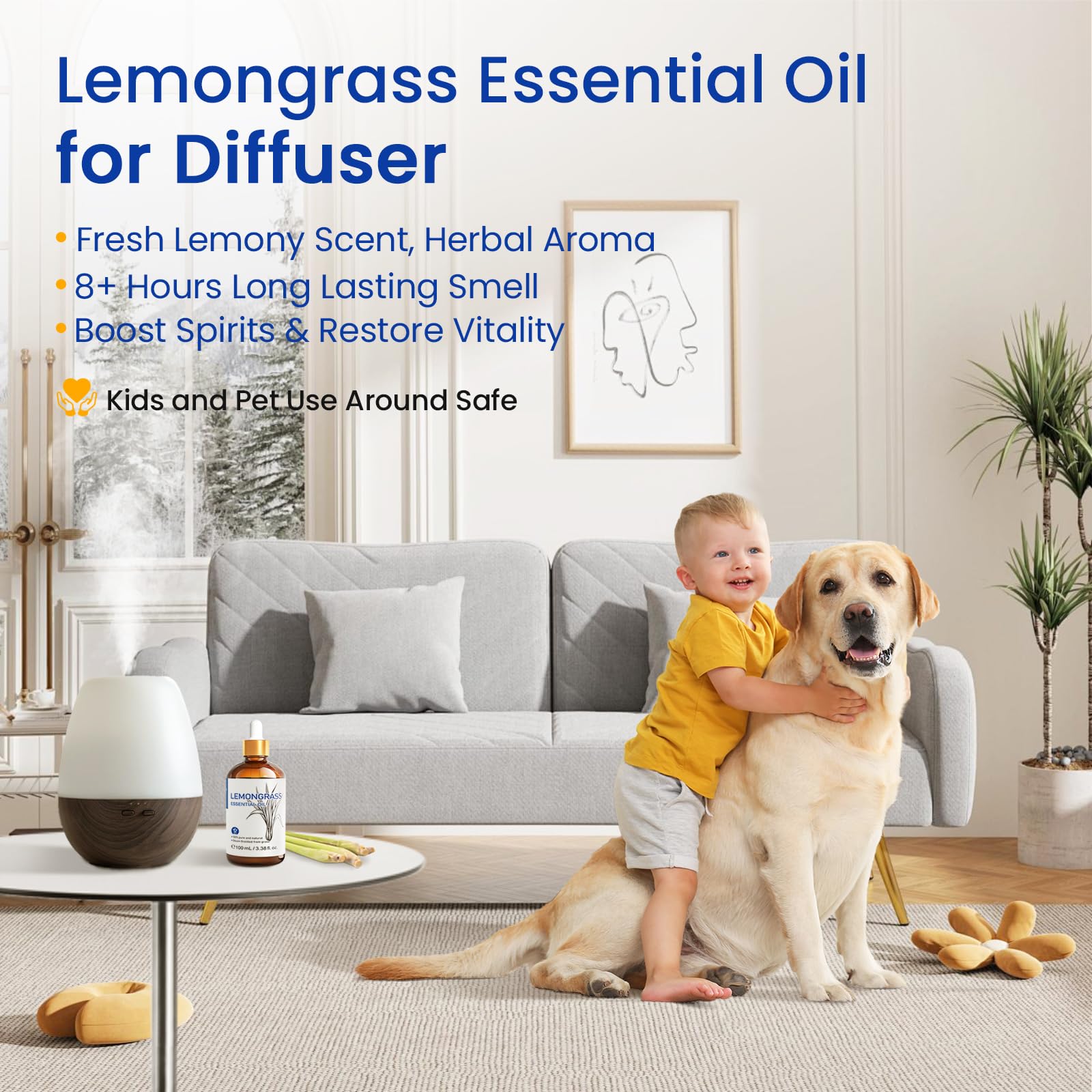HIQILI Lemongrass Essential Oil for Diffuser, Outdoor Protection