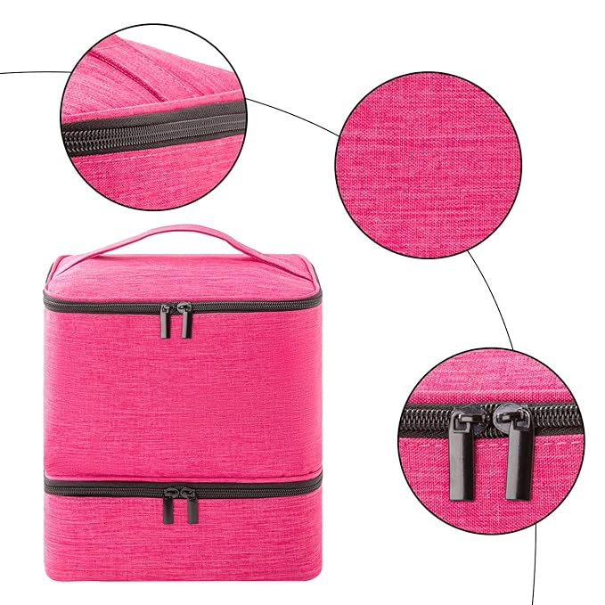 AGX Bravo Nail Polish Carrying Case with UV LED Nail Lamp Compartment - Holds 30 Bottles, Double-layer Nail Light Storage Bag for Nail Dryer, Rose-Pink (BAG ONLY)