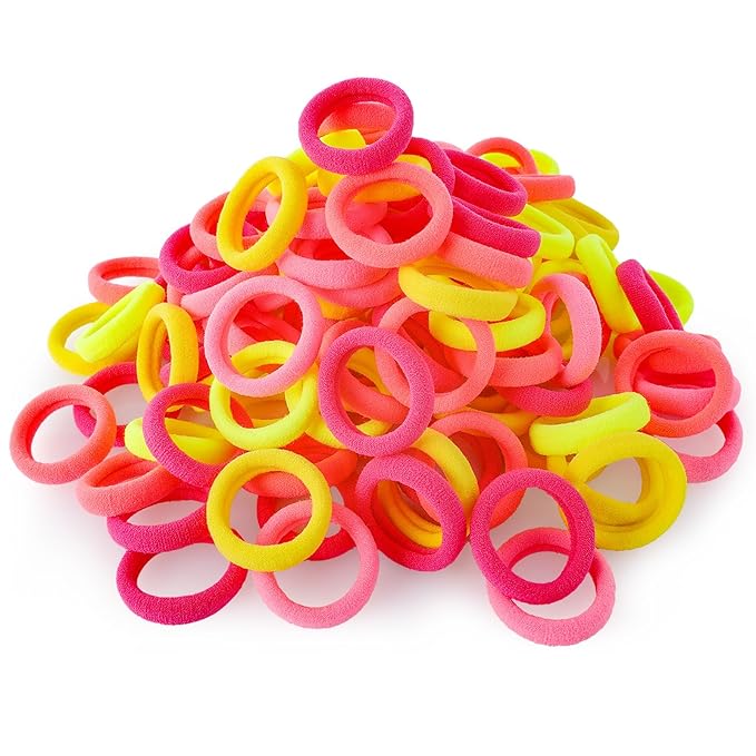 QRTVI 120 Pcs Baby Hair Ties, Cotton Toddler Hair Ties for Girls and Kids, Multicolor Small Seamless Hair Bands Elastic Ponytail Holders(Pink+Yellow)