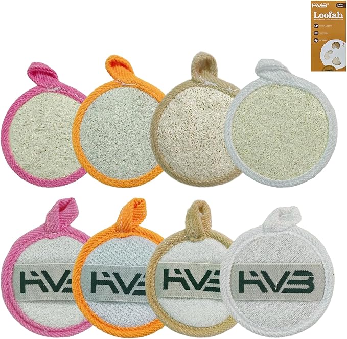 HVB Natural Loofah Exfoliating Facial Sponge. Premium Loofah Facial Brush, Made from Natural loofah, Suitable for Both Men and Women, Designed for Facial Cleansing. Pack of 8 (1 Box)