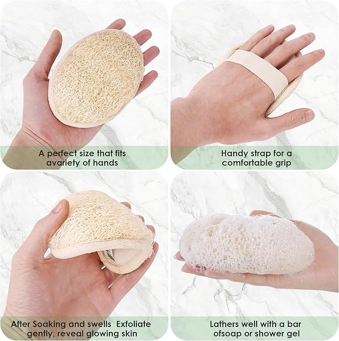 Natural Loofah Sponge 2 Pack for Shower, Organic Luffa Exfoliating Body Scrubber, Eco Friendly Biodegradable Bath Sponge, Plant Based Body Exfoliator for Men Women, Shower Loofah with Hanging Rope