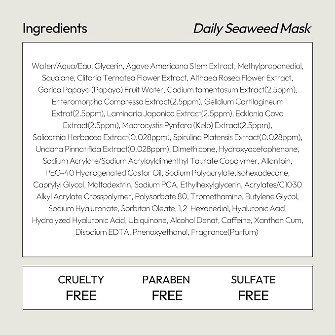 LAPCOS K Beauty Seaweed Sheet Mask - Purifying & Hydrating Face Masks with Hyaluronic Acid & Squalane for Dull, Dry Skin & Uneven Texture - Highly Breathable Lyocell Sheet Korean Skin Care (Pack of 5)