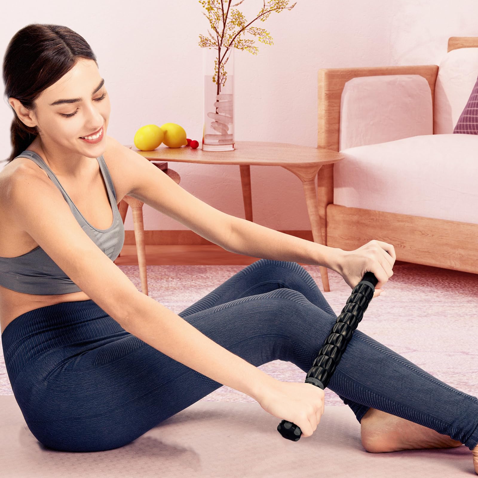 YANSYI Professional 9-Roller Deep Tissue Massage Stick - Portable Muscle Recovery Roller for Athletes, Relieves Post-Workout Soreness & Leg/Back Pain - Portable Physio Tool (Gray)