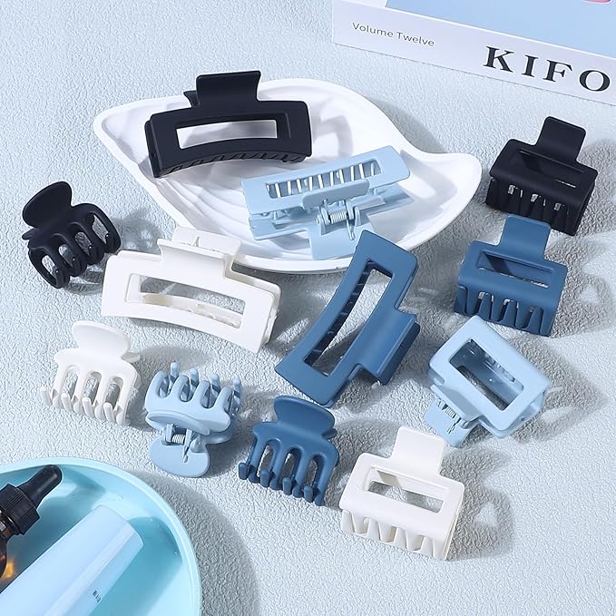 SMKSL 3 Styles Hair Clips for Women Small Medium Big Claw Clips for Thin Thick Hair 12 Pcs Hair Claw Clips Hair Clips Combination Hair Accessories for Women (Blue)