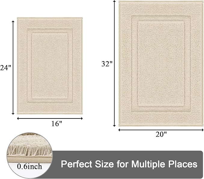 SHACOS Super Soft Bathroom Rugs Set of 2 Pieces 20x32 + 16x24 inch Microfiber Bath Mats Non Slip Washable Quick Dry Bath Rugs for Bathroom Shower Tub, Light Beige