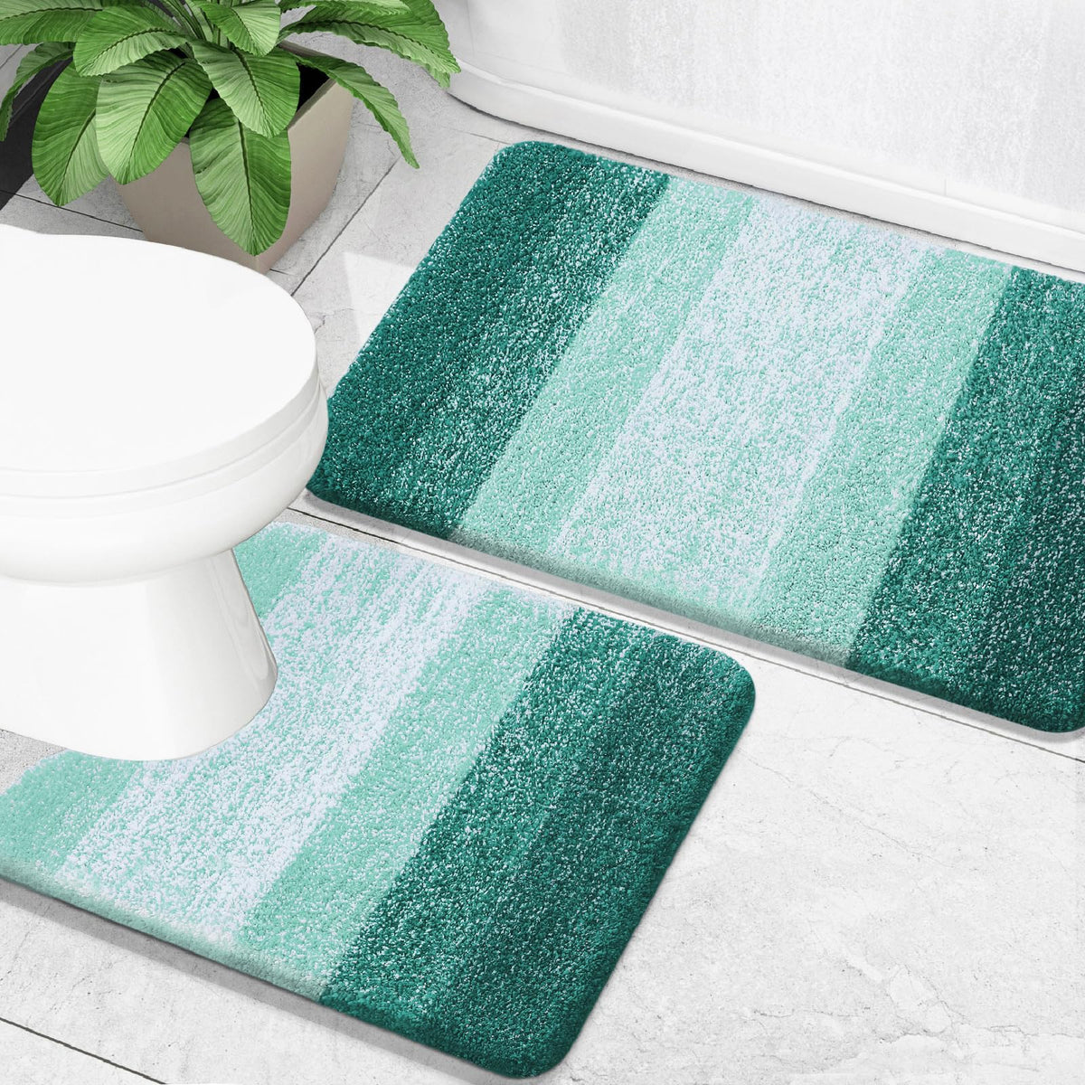 OLANLY Micorfiber Bathroom Rug Set 2 Piece, Soft Absorbent Bath Mats, Black