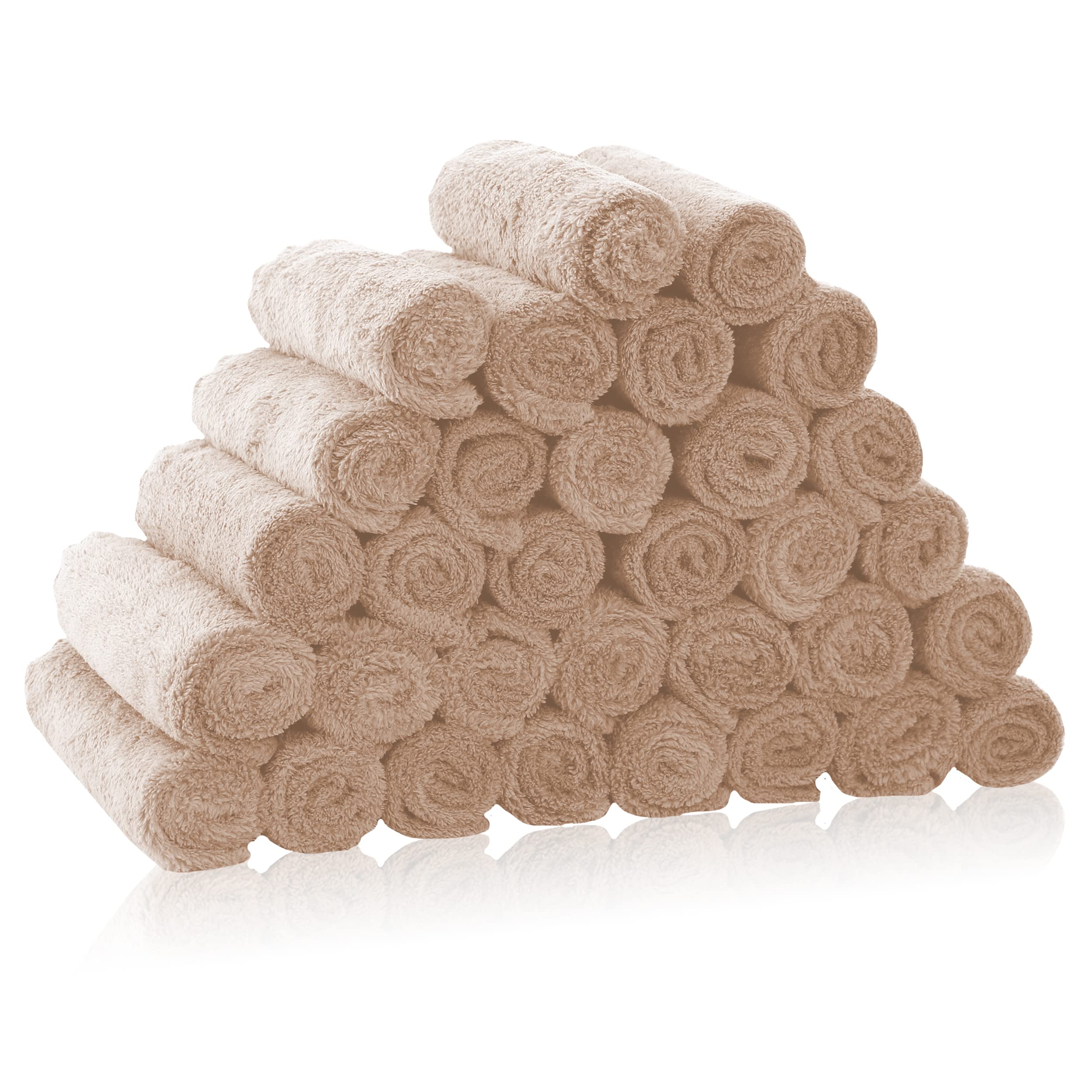 32 Pack Baby Washcloths - Luxury Coral Fleece - Extra Absorbent and Soft Wash Clothes for Newborns, Infants and Toddlers - Suitable for Sensitive Skin and New Born - Baby Shower - Brown, 10x10 Inch