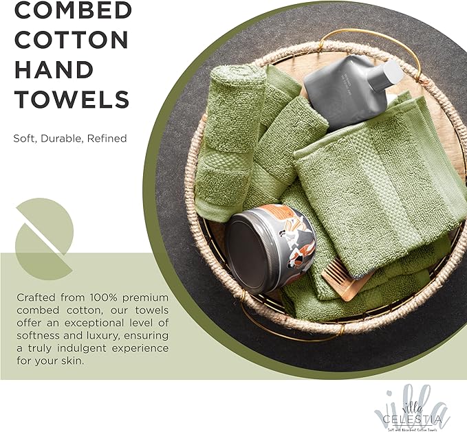 100% Cotton Wash Cloth for face & Body Set of 6, (12 x 12 inches) Sustainable, Soft, Highly Absorbent, Combed Cotton Wash Cloths Pack of 6 for Hotels, Spa, Bathroom, Dorm, Sage
