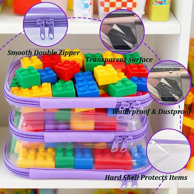 YOQIVEXU 3 Pcs Clear Hard Zipper Case, Hard Shell Plastic Clear Organizer Bag, Transparent Makeup Pouches, Portable Box for Travel Toiletries Storage Bins (Purple)
