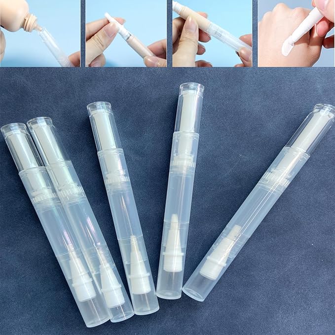 UPZIGS 12 Pcs 3ml Empty Cuticle Oil Pens, Fillable Nail Oil Pen with Brush, Transparent Twist Pens, Lip Gloss Cosmetic Container