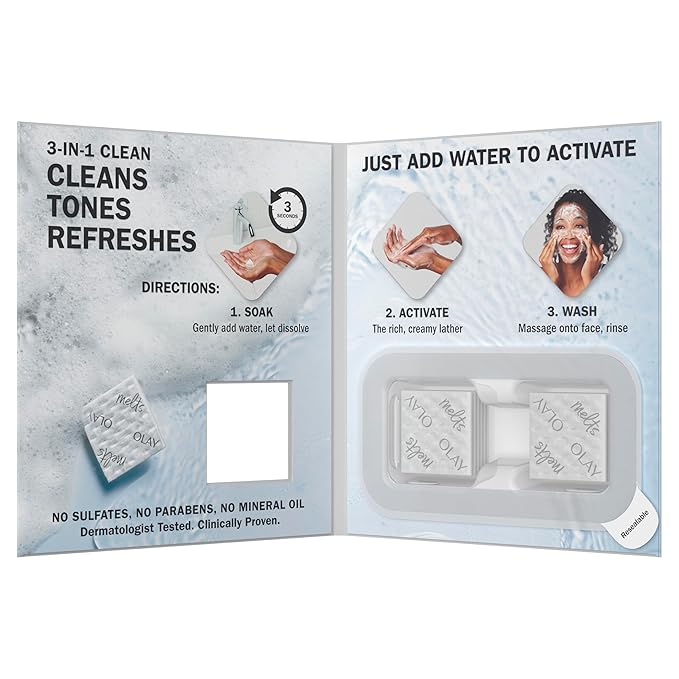 Olay Cleansing Melts + Retinol Face Cleanser, 12ct, Water-Activated Face Wash Cleans, Tones, and Refreshes Skin, (Pack of 2)