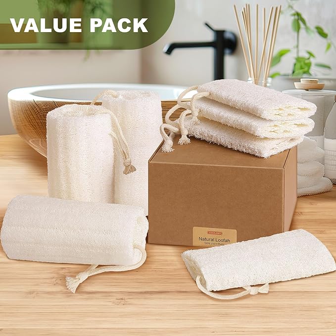 Createjoya 7 Pack Natural Loofah Sponge Exfoliating Body Scrubber 5 Inch