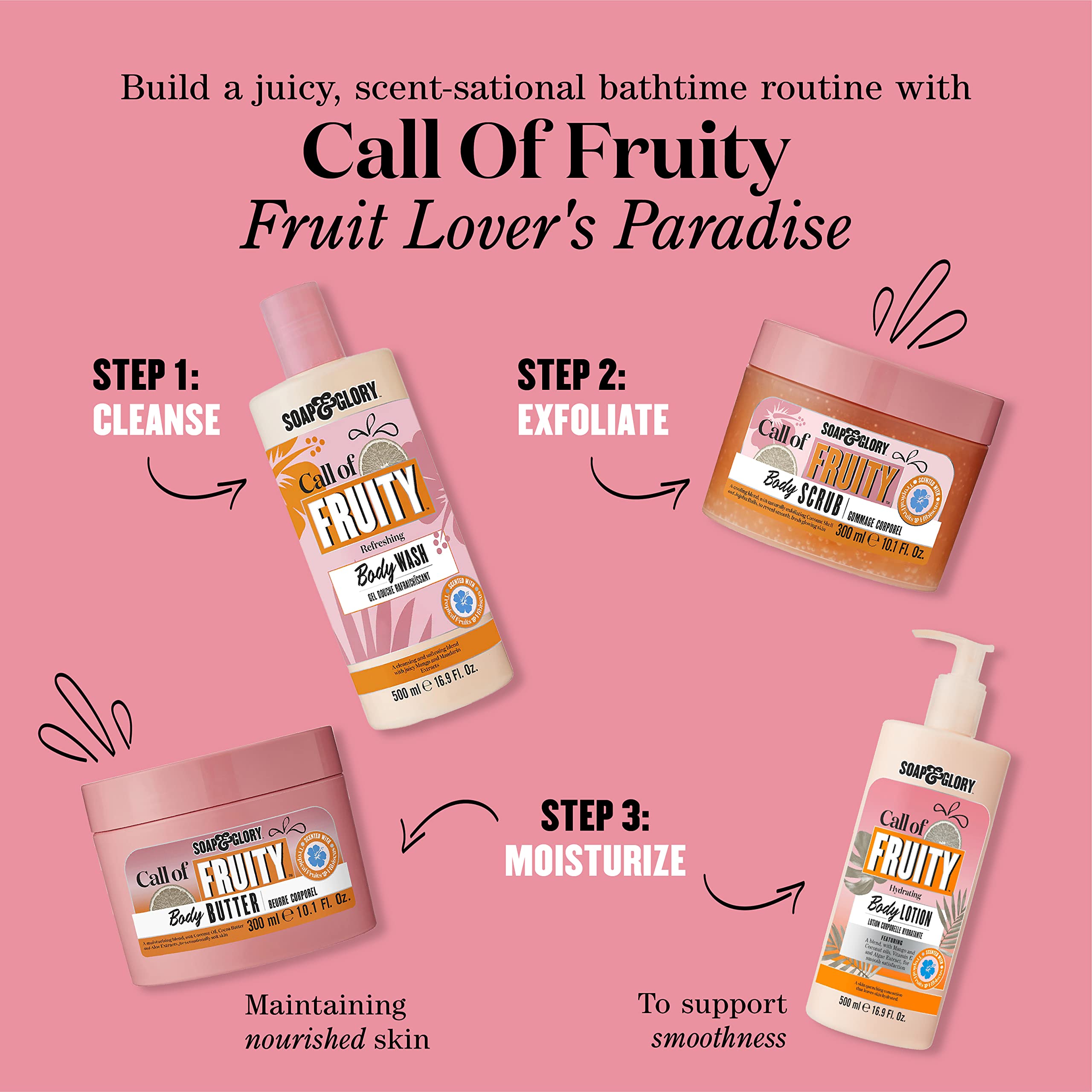 Soap & Glory Call of Fruity Vegan Body Lotion & Cream Moisturizer, 500 ml
