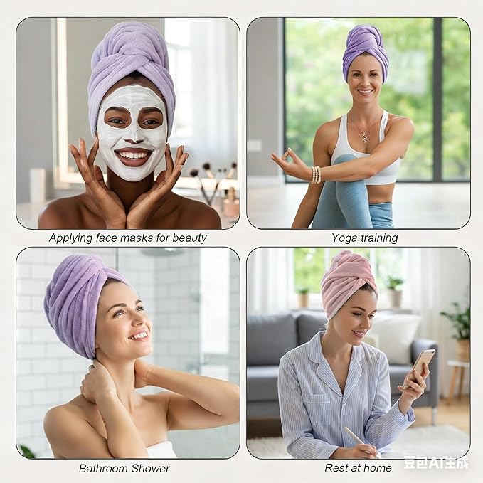 3 Pack Microfiber Hair Towel Wrap for Women, Fast Drying Hair Turban with Button, Anti-Frizz Large Hair Towel for All Hair Styles, Soft & Absorbent Hair Drying Towel