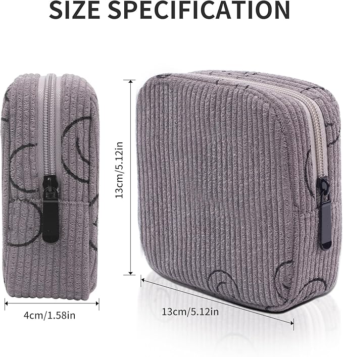 Sanitary Napkin Storage Bag, Corduroy Period Bag for Women, Cute Portable Period Pouch with Zipper, Sanitary Pads Bag Tampons Holder for Purse, First Period