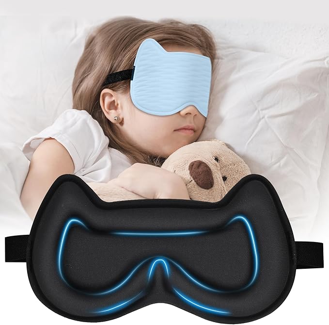 Kids Sleep Mask for Sleeping – Soft 3D Contoured Eye Mask for Kids, Comfortable No-Pressure Eye Cover with Memory Foam for Travel, Naps & Airplane, Boys & Girls (Blue)