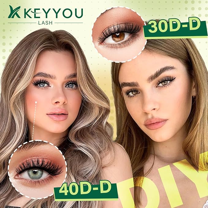 KEYYOU Lash Extension Kit DIY 280Pcs Lash Clusters Eyelash Extension Kit 30D40D,D Curl 9-18MIX Lash Clusters Kit with Lash Glue Remover Applicator Easy to Use for Beginners(Kit,30D40D-D,9-18MIX)