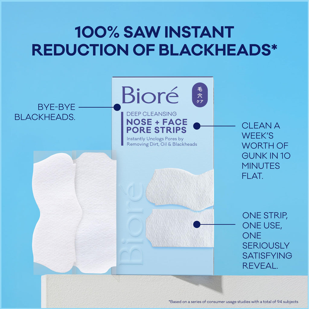 Biore Blackhead Remover Pore Strips, Deep Cleansing, Nose & Face, 24 ct