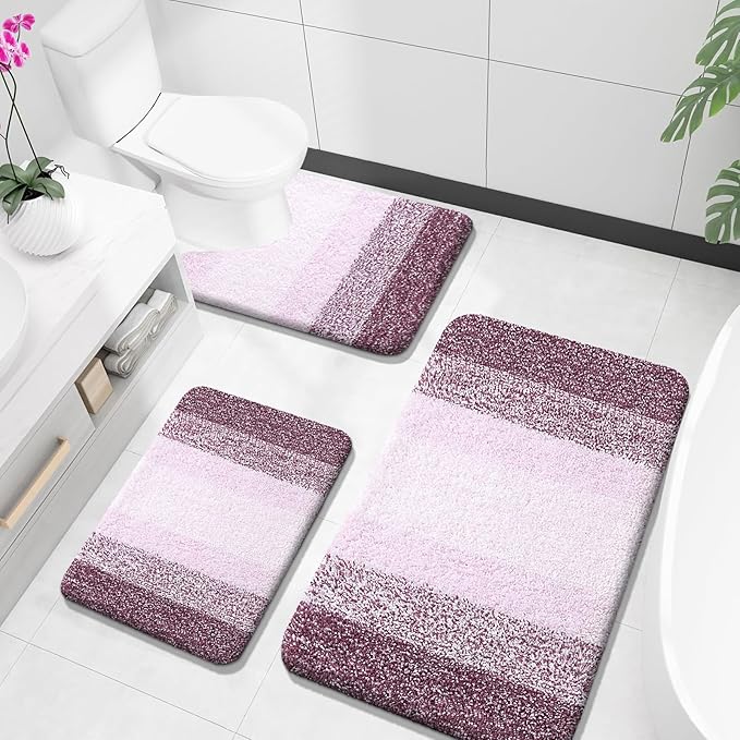 OLANLY Microfiber Bathroom Rugs Sets 3 Piece, 36"x24"+24"x16"+24"x20"